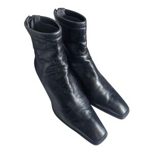 Calico Womens Ankle Boots Brown Leather Mid Calf Spool Heel Rear Zip 8M